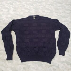 Vintage Giorgiolini Sweatshirt Mens Large Blue Pullover Wool Blend Textured